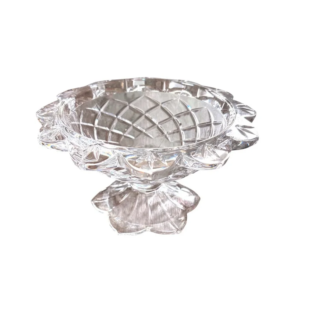 Teleflora 24% Lead Crystal Compote Pedestal Dish USA Diamond Cut 4.5 inch Bowl